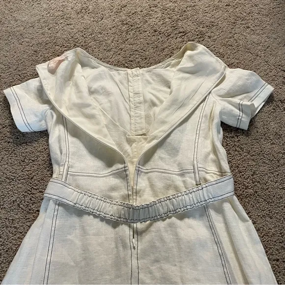 Tory Burch Linen Shift Dress Belted White Cream Size 12