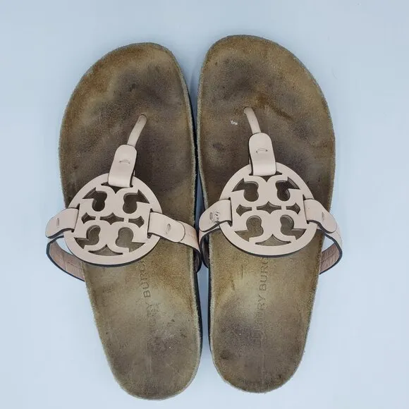 Tory Burch Miller Cloud Thong Sandals 8 Womens Slide On Leather Orange
