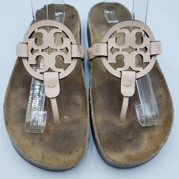 Tory Burch Miller Cloud Thong Sandals 8 Womens Slide On Leather Orange