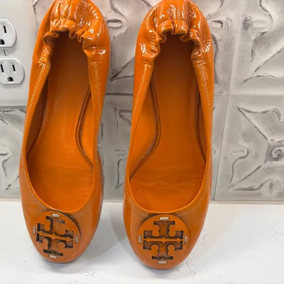 Tory Burch Orange Flats with Signature Logo