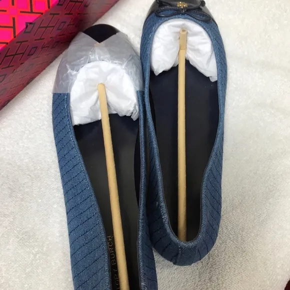 Tory Burch Quilted Bicolor Bow Ballerina Flats Size 11