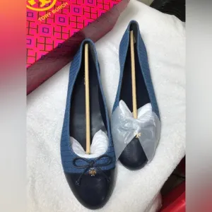 Tory Burch Quilted Bicolor Bow Ballerina Flats Size 11
