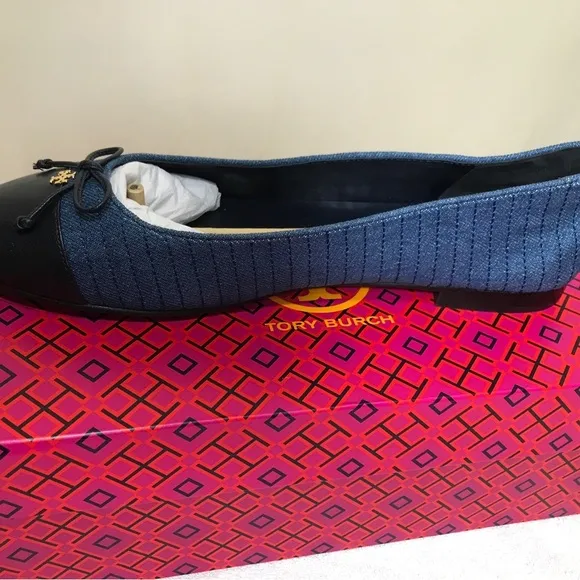 Tory Burch Quilted Bicolor Bow Ballerina Flats Size 11