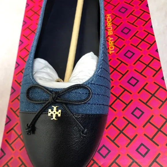 Tory Burch Quilted Bicolor Bow Ballerina Flats Size 11