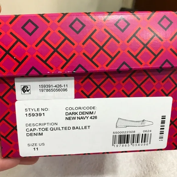 Tory Burch Quilted Bicolor Bow Ballerina Flats Size 11