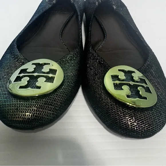 Tory Burch Reva Green Mermaid Logo Flats Size 8
