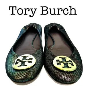 Tory Burch Reva Green Mermaid Logo Flats Size 8