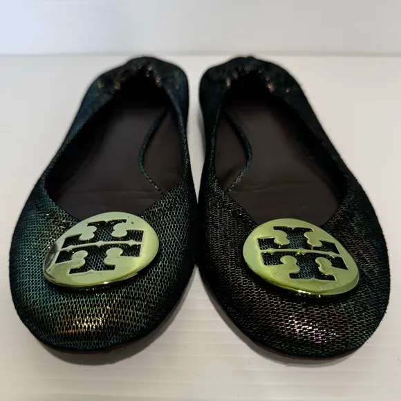 Tory Burch Reva Green Mermaid Logo Flats Size 8