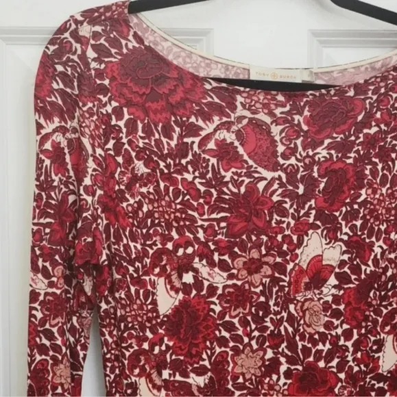 Tory Burch RIA FLORAL-PRINT BOAT-NECK SHEATH DRESS