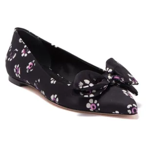 TORY BURCH Rosalind Bow Ballet Flats Size 8.5 Run Small Satin Black Floral NEW