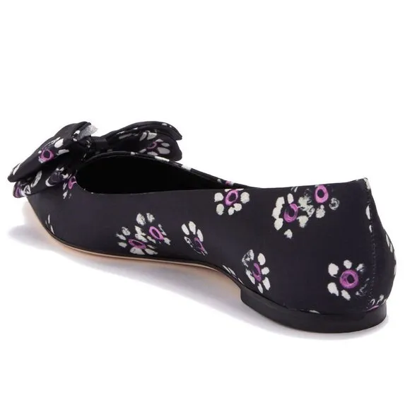 TORY BURCH Rosalind Bow Ballet Flats Size 8.5 Run Small Satin Black Floral NEW