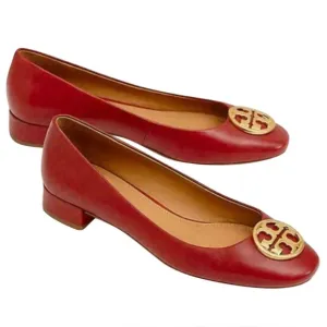 Tory Burch Size 8.5 • Round Toe Leather Pumps Shoes Dark Red.