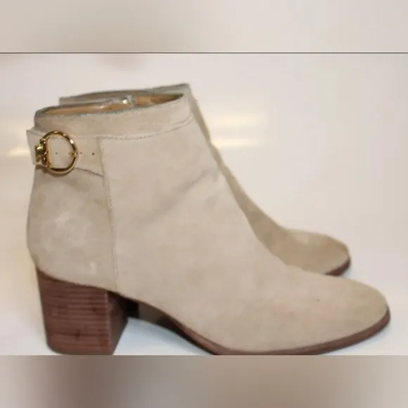 Tory Burch Sofia 65mm 8.5 M Beige Suede Side Zip Chelsea Ankle Boots
