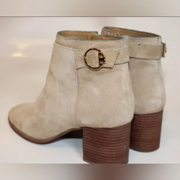 Tory Burch Sofia 65mm 8.5 M Beige Suede Side Zip Chelsea Ankle Boots