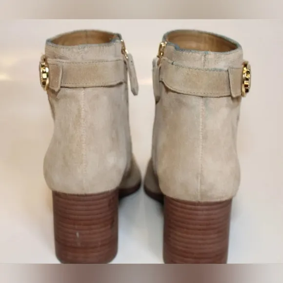 Tory Burch Sofia 65mm 8.5 M Beige Suede Side Zip Chelsea Ankle Boots