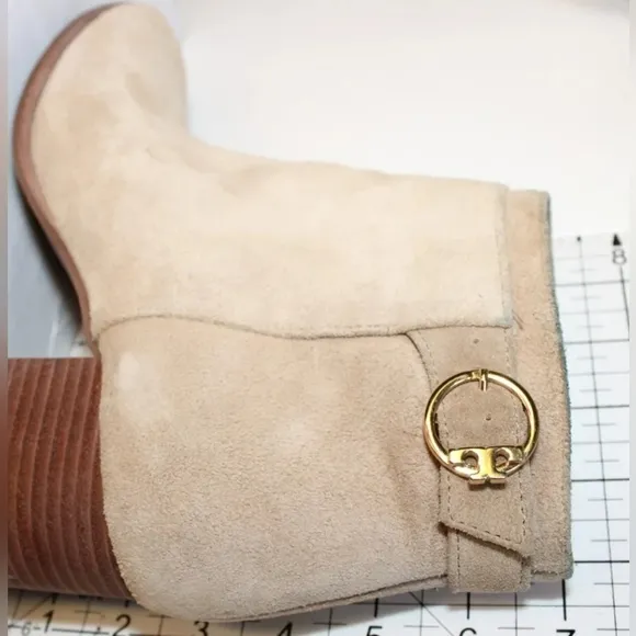 Tory Burch Sofia 65mm 8.5 M Beige Suede Side Zip Chelsea Ankle Boots