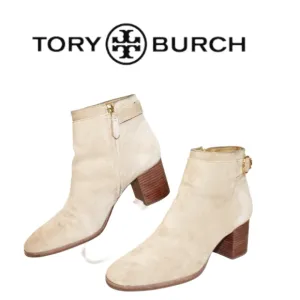 Tory Burch Sofia 65mm 8.5 M Beige Suede Side Zip Chelsea Ankle Boots