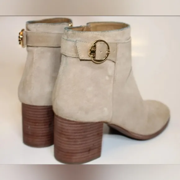 Tory Burch Sofia 65mm 8.5 M Beige Suede Side Zip Chelsea Ankle Boots