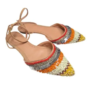 Tory Burch Sz 9.5 M Isle Embellished Ankle Strap Pointed Orange Flats