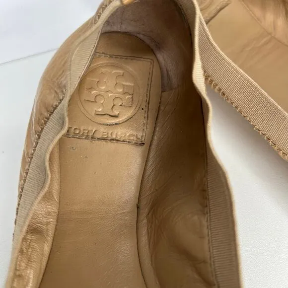 Tory Burch Tan Caroline Nude Ballet Leather Flats 8