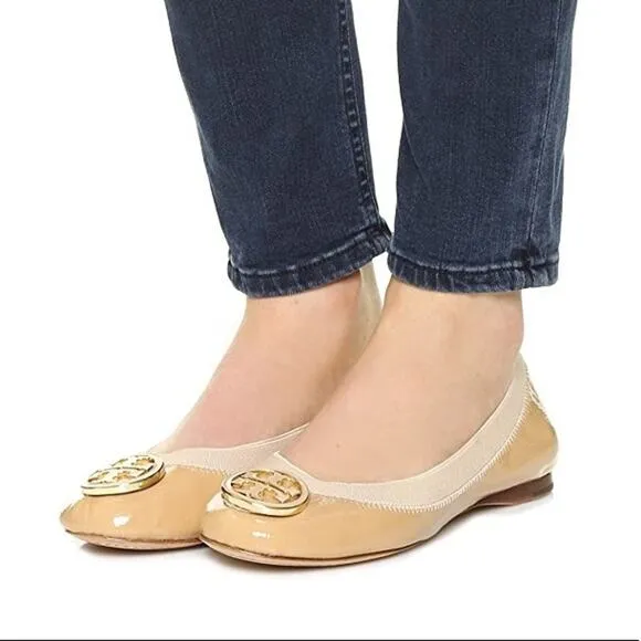 Tory Burch Tan Caroline Nude Ballet Leather Flats 8