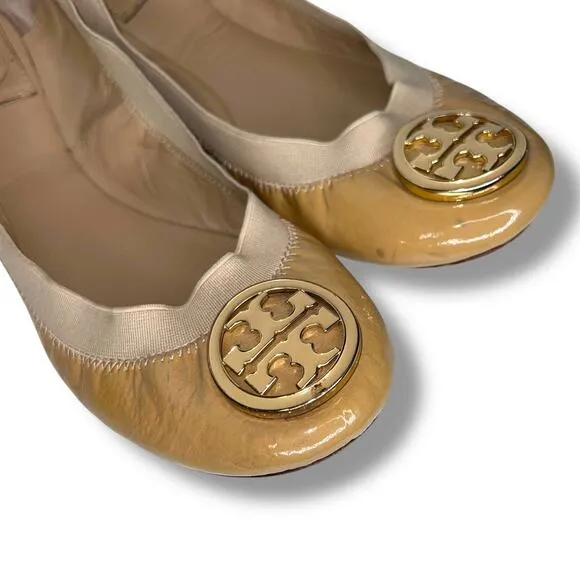 Tory Burch Tan Caroline Nude Ballet Leather Flats 8