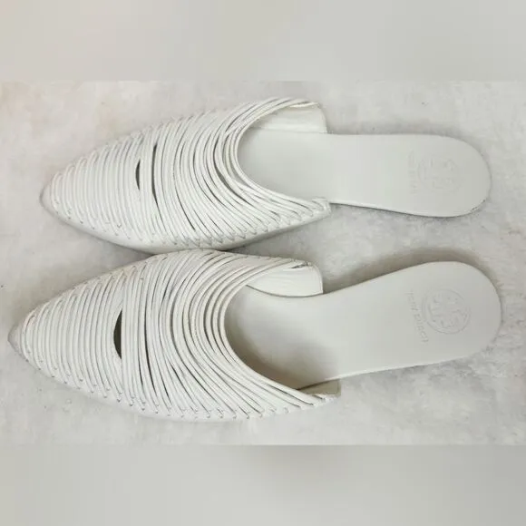 TORY BURCH White Sienna Pointed Toe Slip On Slide Flats size 8M
