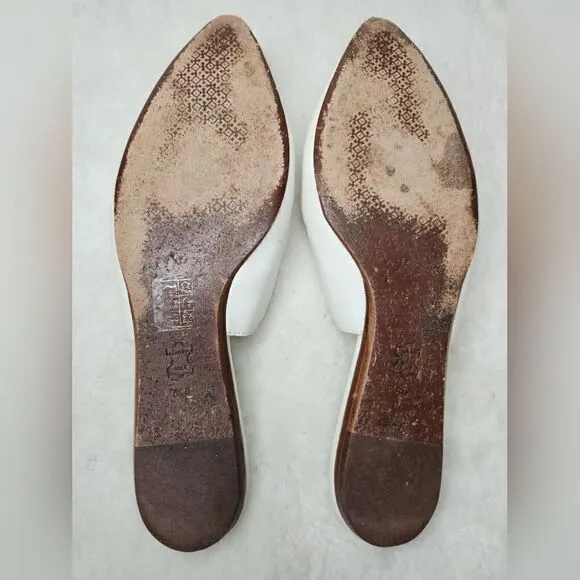TORY BURCH White Sienna Pointed Toe Slip On Slide Flats size 8M