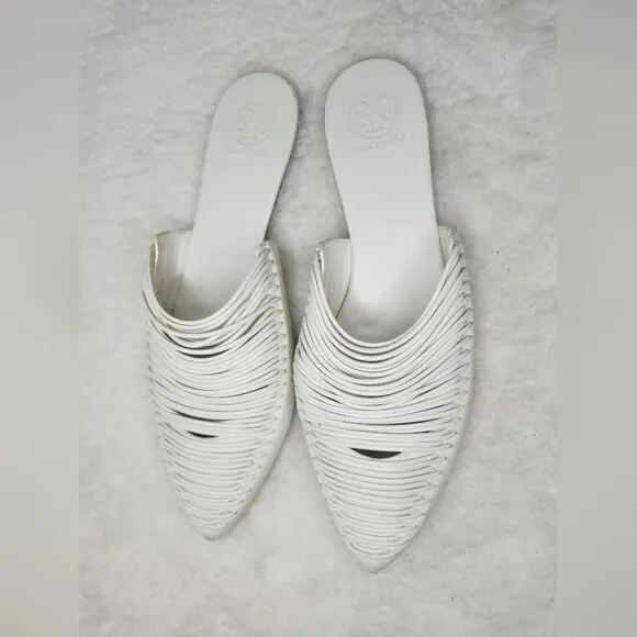 TORY BURCH White Sienna Pointed Toe Slip On Slide Flats size 8M