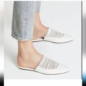 TORY BURCH White Sienna Pointed Toe Slip On Slide Flats size 8M