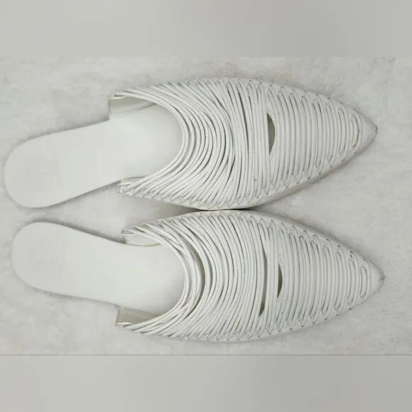 TORY BURCH White Sienna Pointed Toe Slip On Slide Flats size 8M