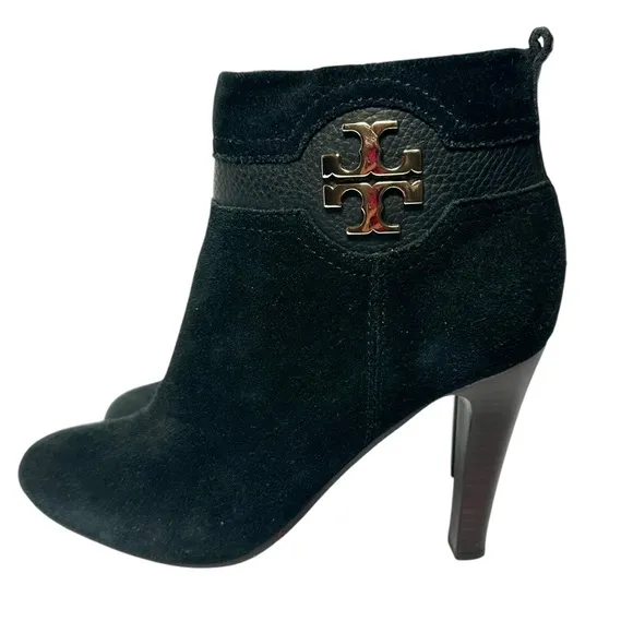 TORY BURCH Women’s Alaina 4” Heel Black Suede Leather Ankle Boots w\Box- Size 8