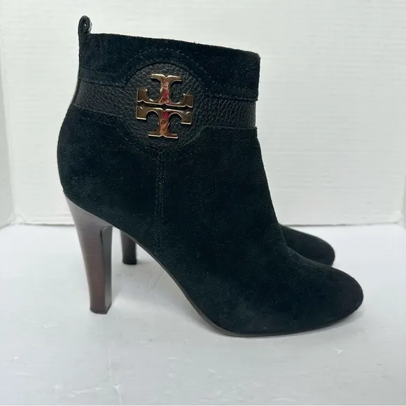 TORY BURCH Women’s Alaina 4” Heel Black Suede Leather Ankle Boots w\Box- Size 8
