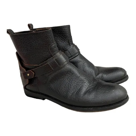 Tory Burch Women's Black Derby Mid Riding Boot Leather Round Toe Zip Closure8.5