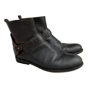 Tory Burch Women's Black Derby Mid Riding Boot Leather Round Toe Zip Closure8.5