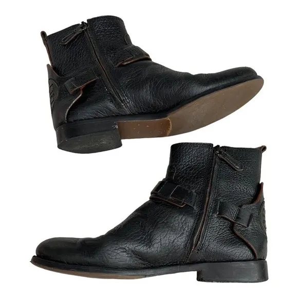 Tory Burch Women's Black Derby Mid Riding Boot Leather Round Toe Zip Closure8.5