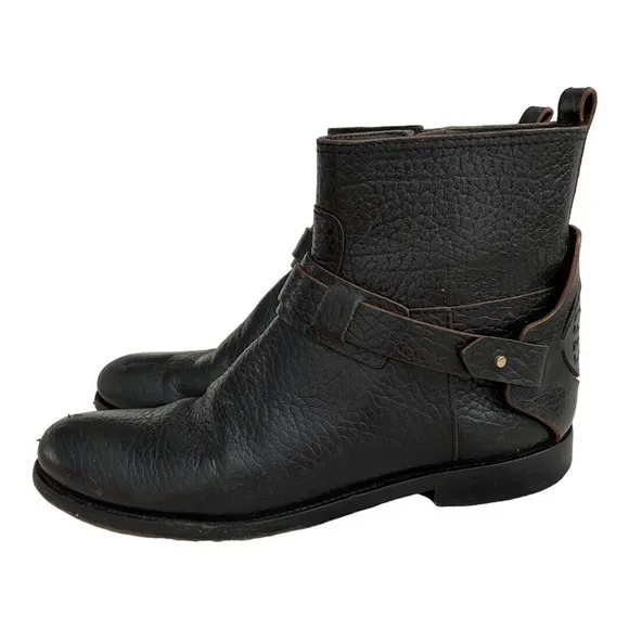 Tory Burch Women's Black Derby Mid Riding Boot Leather Round Toe Zip Closure8.5