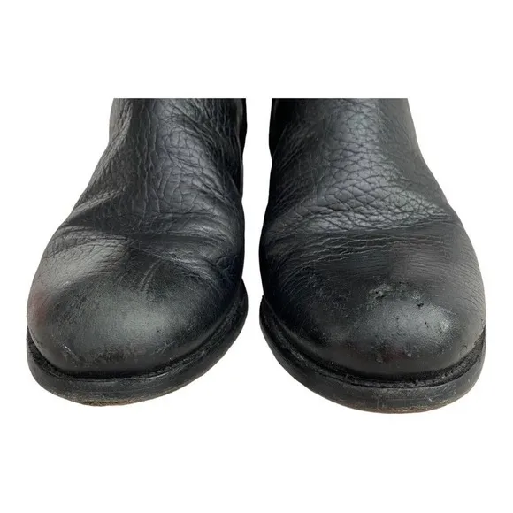 Tory Burch Women's Black Derby Mid Riding Boot Leather Round Toe Zip Closure8.5