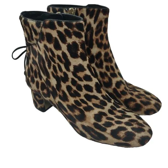 Tory Burch Womens Laila Leopard Printed Calf Hair Side Zip Ankle Bootie 7.5M