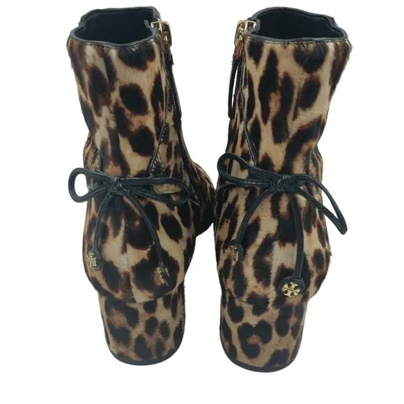 Tory Burch Womens Laila Leopard Printed Calf Hair Side Zip Ankle Bootie 7.5M