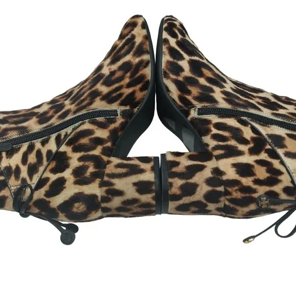 Tory Burch Womens Laila Leopard Printed Calf Hair Side Zip Ankle Bootie 7.5M