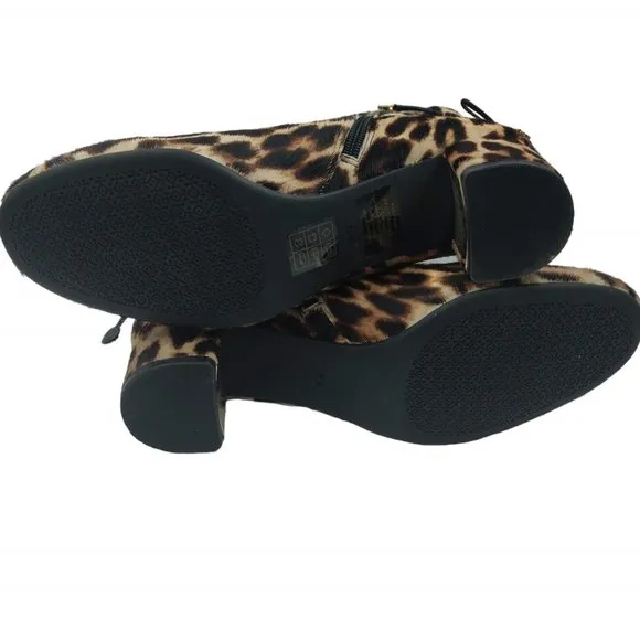 Tory Burch Womens Laila Leopard Printed Calf Hair Side Zip Ankle Bootie 7.5M
