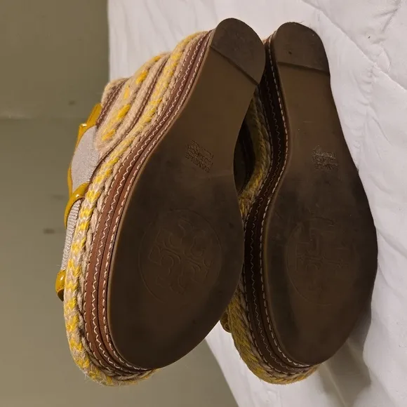 Tory Burch Yellow and Cream Wedges with Espadrille Detail