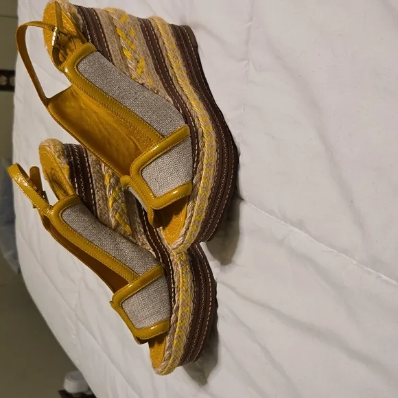 Tory Burch Yellow and Cream Wedges with Espadrille Detail