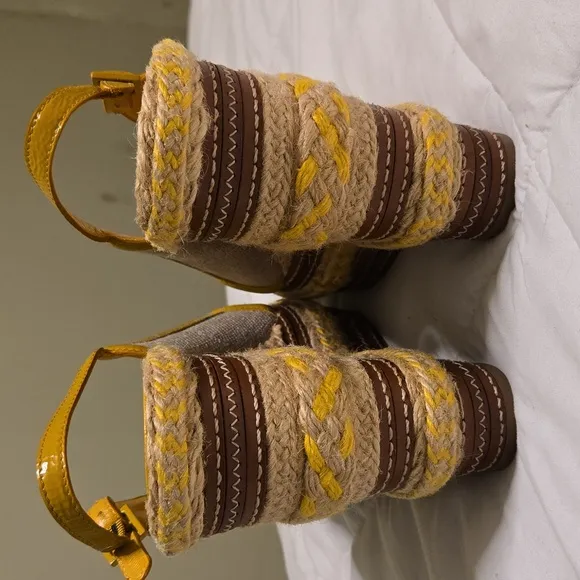 Tory Burch Yellow and Cream Wedges with Espadrille Detail