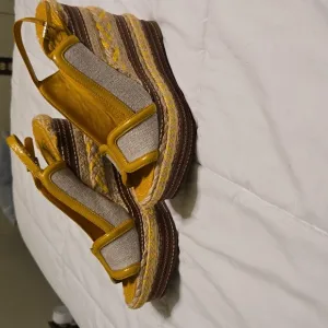 Tory Burch Yellow and Cream Wedges with Espadrille Detail