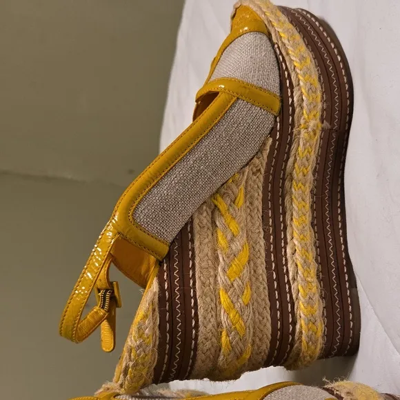Tory Burch Yellow and Cream Wedges with Espadrille Detail