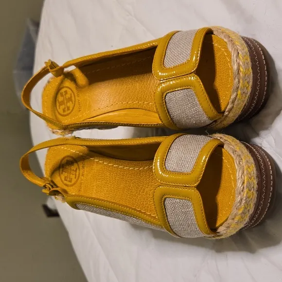 Tory Burch Yellow and Cream Wedges with Espadrille Detail