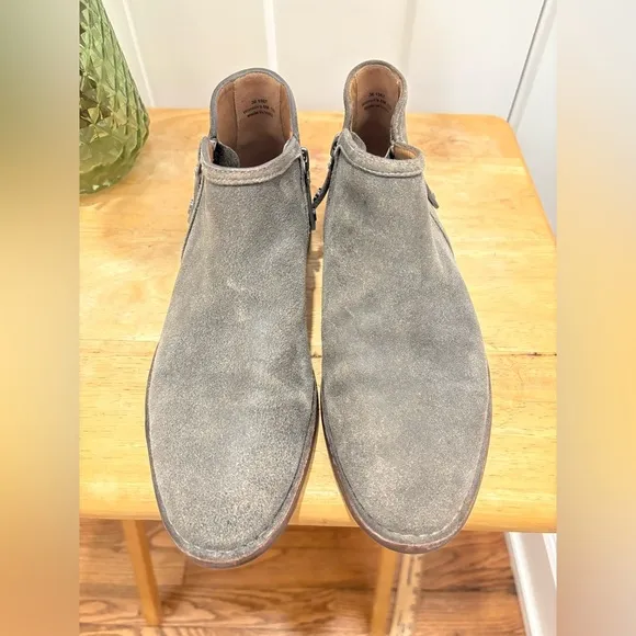 Trask Women’s Ankle Boots Premium Distressed Italian Suede Size 6 Gray Side Zip