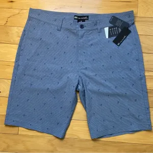 Travis Mathew Rock The Boat Golf Shorts Mens Sz 36 Blue Striped 11&quot; inseam